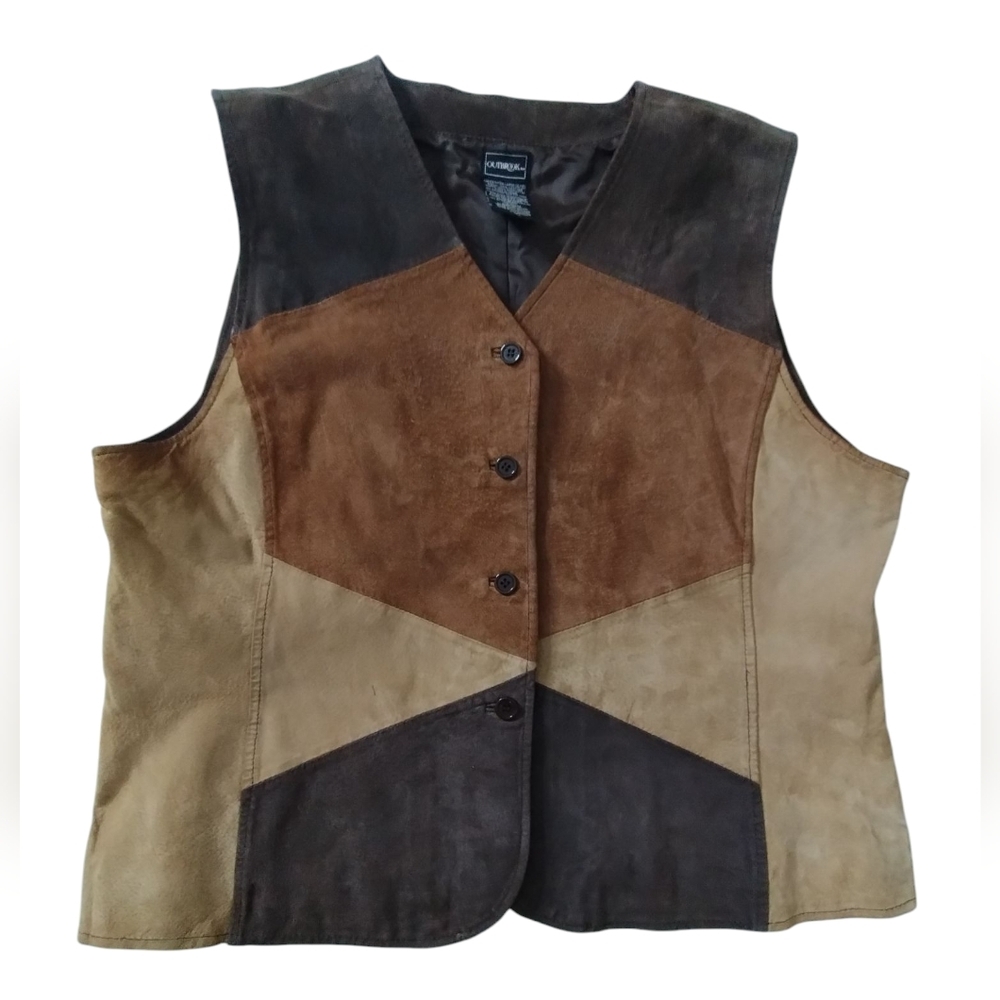 Y2K Vintage SuedeOutbrook Women's Size XL Patchwork Western Country Cowgirl Vest